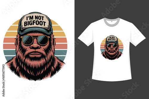 A graphic illustration of a Bigfoot creature, depicted with a cool and humorous attitude.