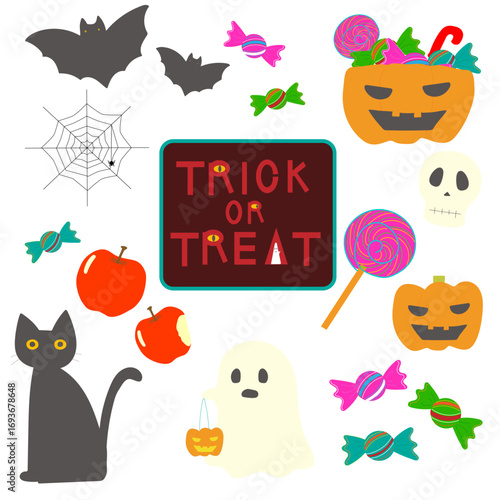 ハロウィンのかぼちゃやお菓子など小物の素材セット