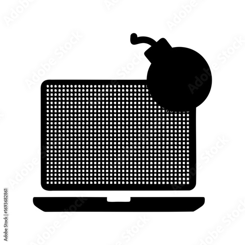 Laptop computer with bomb, depicting a cyber security threat and vulnerability