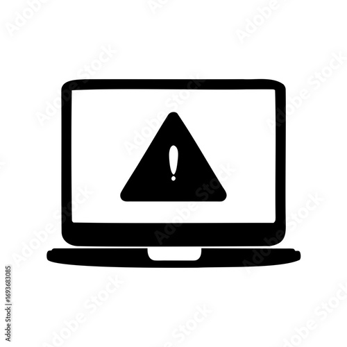 Laptop screen displaying an error or warning with a prominent exclamation mark