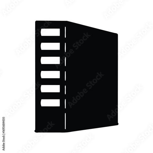 A simple graphic representation of a server, entirely in stark black