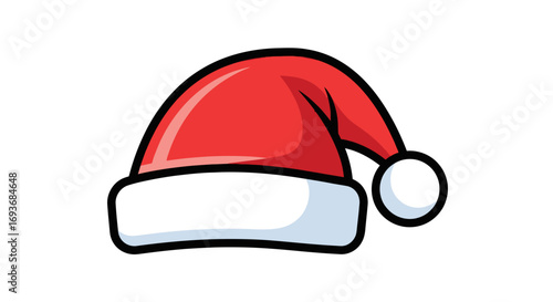 A festive red and white cartoon Santa Claus hat with a fluffy pom-pom and bold black outline.