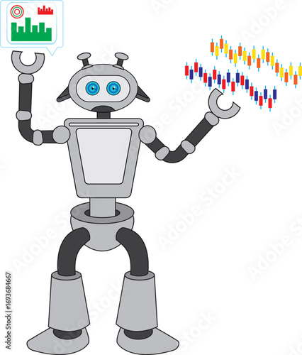 Infographic working robot chatbot with charts smart bot vector
