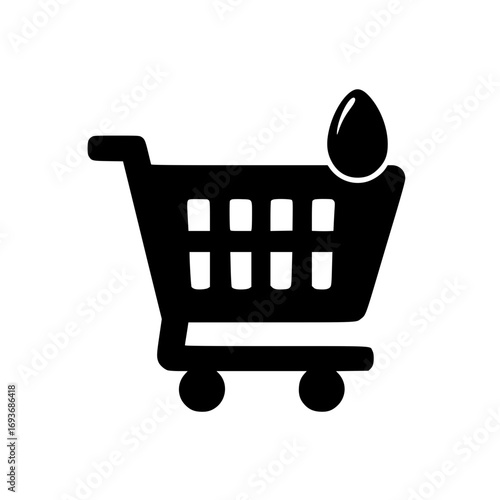 Minimal shopping cart illustration featuring egg symbol for online store and supermarket use