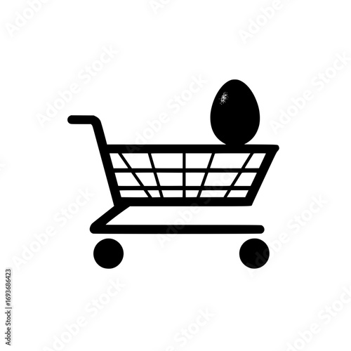 Shopping cart vector with small egg icon for ecommerce grocery and food delivery design