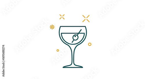 Elegant Martini Cocktail Glass Line Art Illustration.