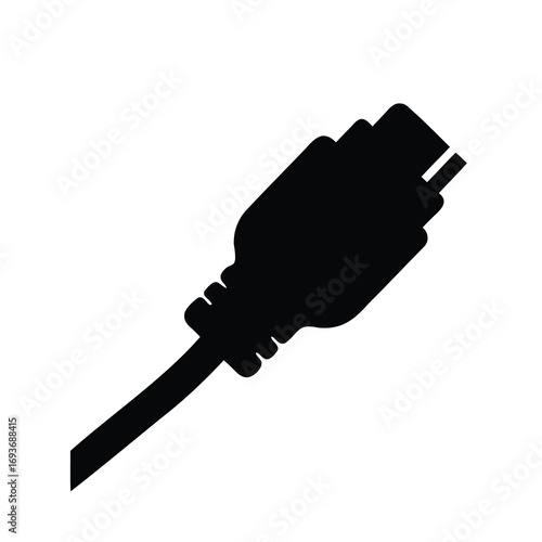 Black Silhouette of an Old Style Mouse PS2 Cable Connector, Isolated