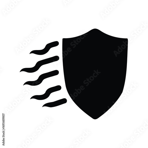 Stylized depiction of a shield with motion lines for security and speed