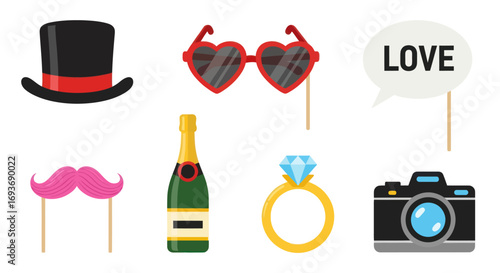 Collection of Fun Wedding Party Photo Booth Props.