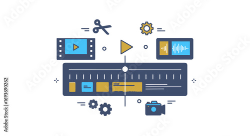 Video Editing Timeline Illustration with Tools and Clips.