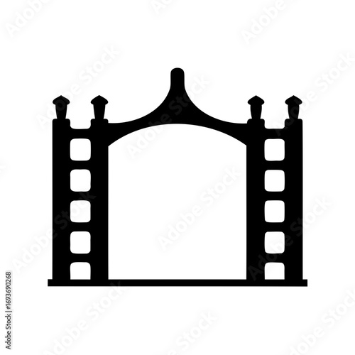 Silhouette icon of stylized castle gate or movie film strip with columns