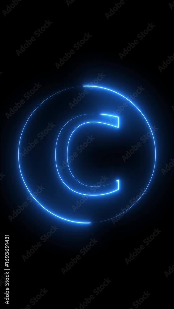 Blue Neon Letter C Inside A Circle With Black Background abstract alphabet Blue Neon Letter C Inside A Circle With Black Background abstract alphabet
