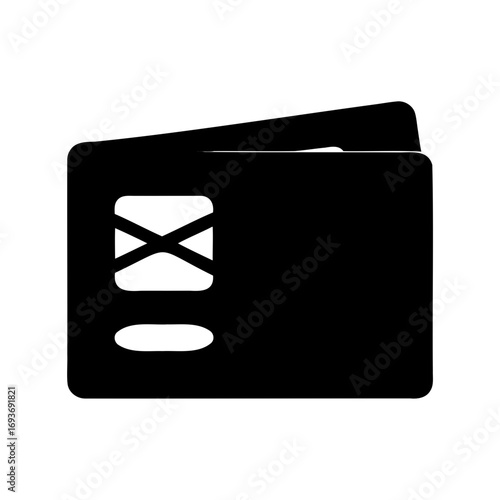 Black and white graphic showing an icon of a wallet or cardholder
