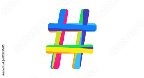 Colorful Hashtag Symbol, Multicolored 3D Design.