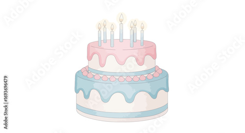 Pastel Two-Tiered Birthday Cake with Candles.