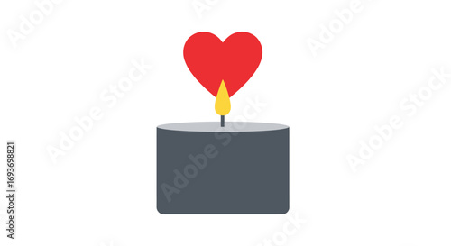 Bild auf Leinwand A simple grey candle with a lit wick and a vibrant red heart-shaped flame