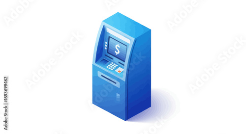 Modern Blue ATM Machine, Isometric View.
