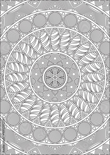 Hand drawn adult mandala coloring page anti stress black and white art vector
