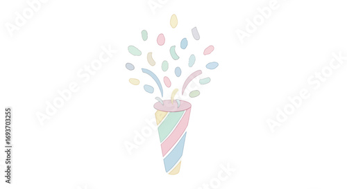 Pastel Rainbow Party Popper with Confetti Burst.