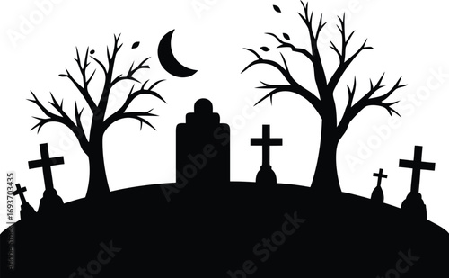 halloween graveyard silhouette vector illustration
