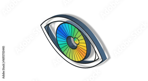 Colorful Eye Illustration with Rainbow Iris and Black Outline.