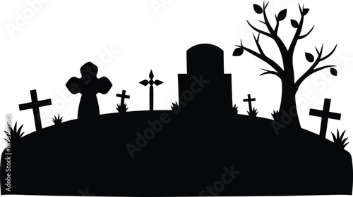 halloween graveyard silhouette vector