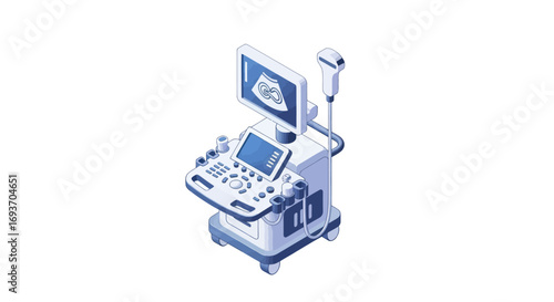 Modern Ultrasound Machine with Screen and Controls for Medical Imaging.