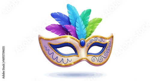 Elegant Venetian Carnival Mask with Colorful Feathers.