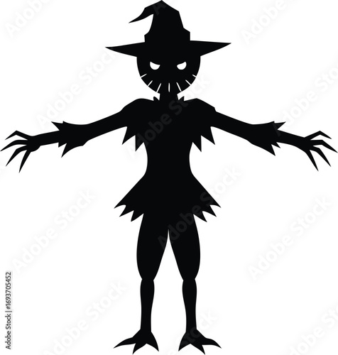 halloween scarecrow monster silhouette vector illustration