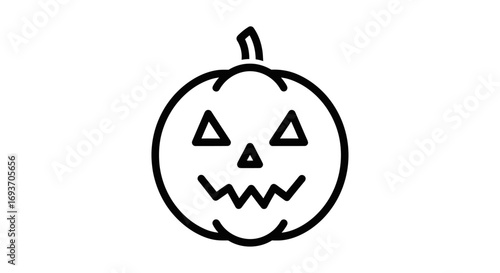Simple Black Outline Halloween Jack-o-Lantern Icon.
