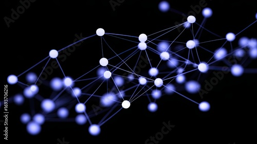 Closeup view of a glowing digital network structure with interconnected nodes and lines, symbolizing data transfer .