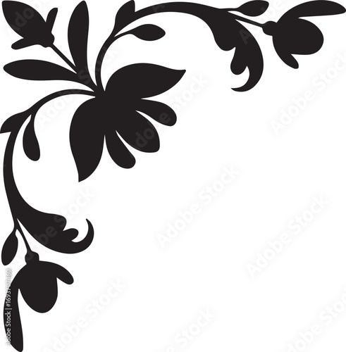 Black Silhouette of Lily-like Flowers in Corner Design