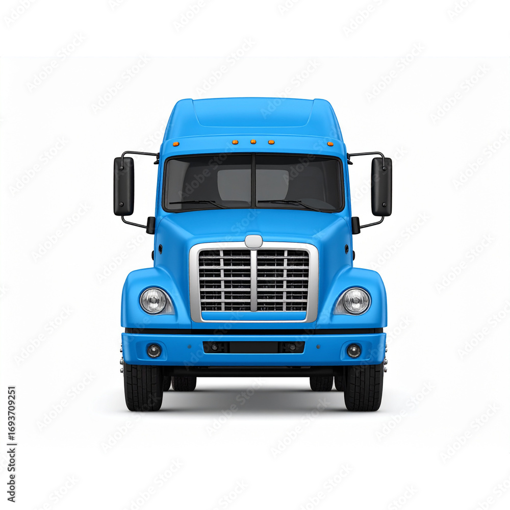Fototapeta premium Classic commercial truck in blue. Front view isolated on white background