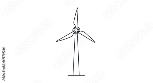 A simple, continuous one-line drawing of a modern wind turbine for clean energy generation.