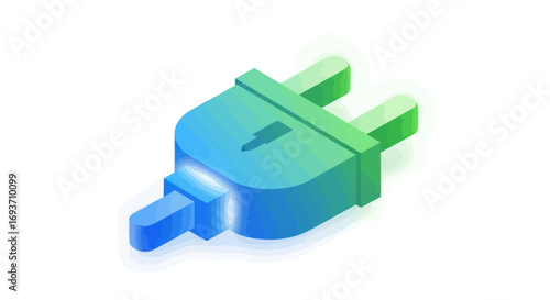 Isometric Illustration of a Green and Blue Electric Plug.