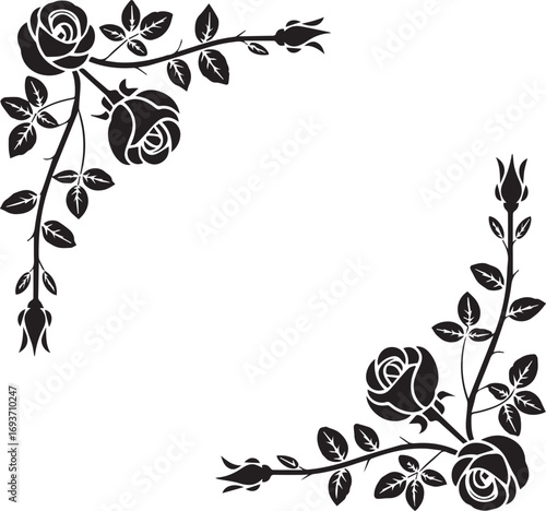 Black Rose Vine Corner Decoration with Buds flower