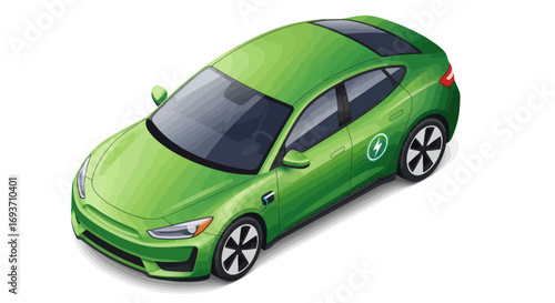 Green Electric Car - Modern Vehicle with Sleek Design and Eco-Friendly Features.