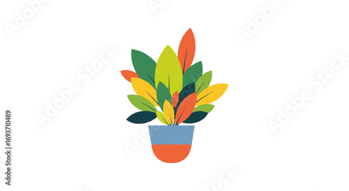 Colorful Stylized Potted Plant with Vibrant Leaves.