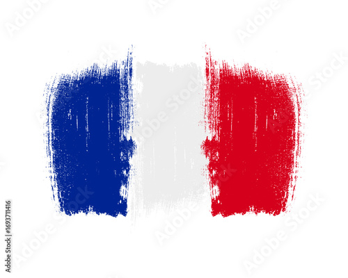 France flag design on white background. French flag created with grunge paint brush stroke .