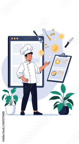 Online cooking course chef teaching culinary skills and recipes virtually