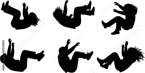 vector silhouette falling from a height. silhouette design of falling person. people fall as if they are experiencing depression, a mental disorder
