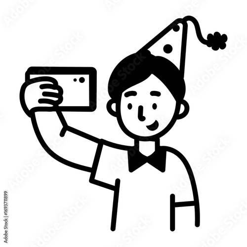 A sketchy style icon showing a character taking selfie
