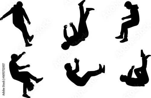 vector silhouette falling from a height. silhouette design of falling person. people fall as if they are experiencing depression, a mental disorder
