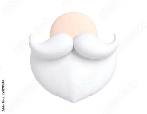 Stylized 3D render of Santa Claus's white beard, mustache, and bald head. A festive Christmas and holiday season icon isolated on a black background.