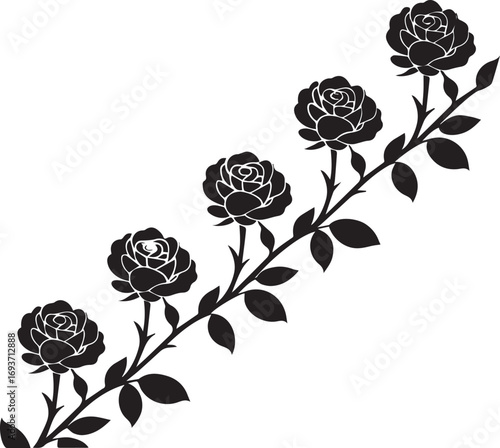 Black rose corner designs with buds and leaves floral