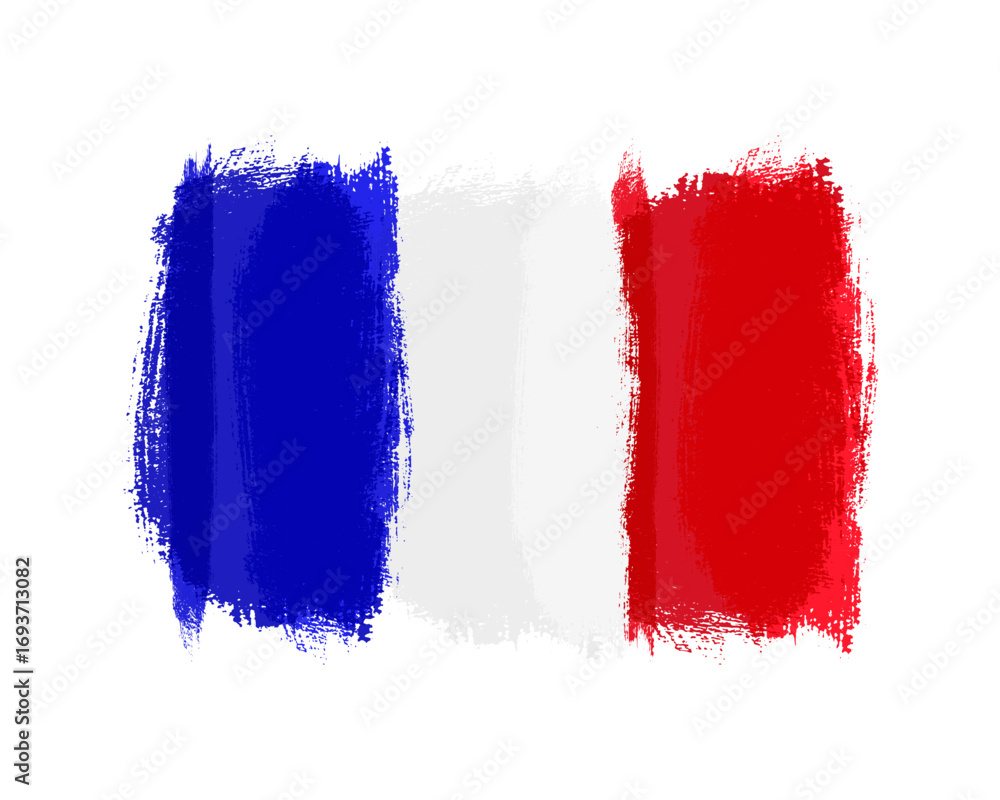 Fototapeta premium France flag design on white background. French flag created with grunge paint brush stroke .
