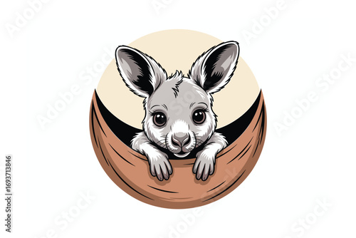 Adorable Baby Wallaby Relaxing in Hammock: Cute Animal Illustration for Children's Books, Nursery Decor, and Wildlife Art, Perfect for Prints and Digital Use