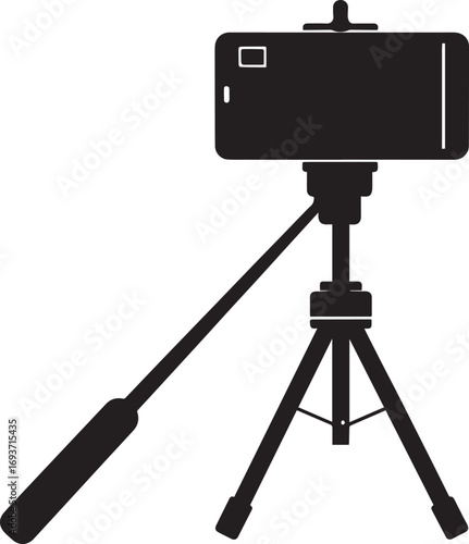 Elegant Selfie Stick Icon Silhouette Black Vector Symbol for Smartphone Photography