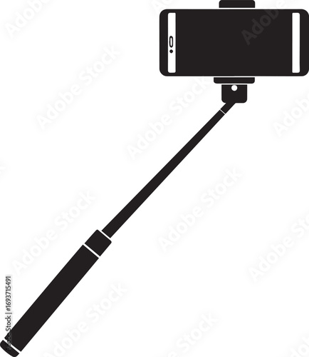 Elegant Selfie Stick Icon Silhouette Black Vector Symbol for Smartphone Photography