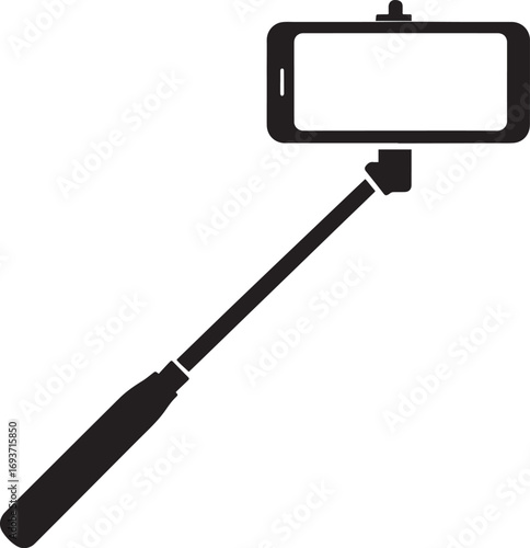 Elegant Selfie Stick Icon Silhouette Black Vector Symbol for Smartphone Photography